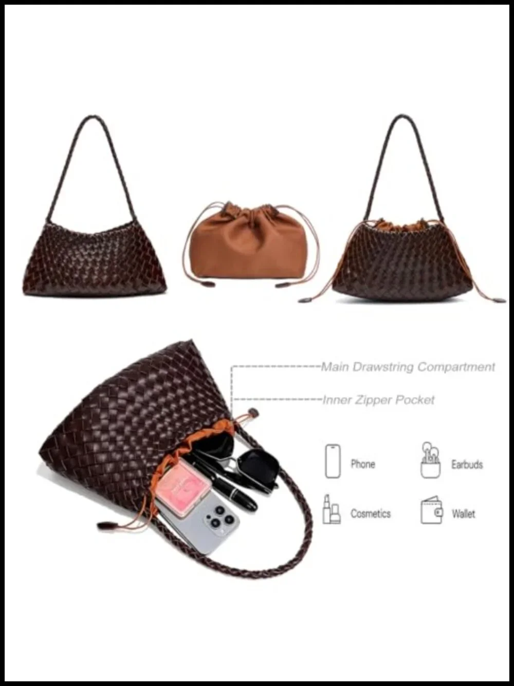 Faux Leather Woven Hobo Bag Handwoven Shoulder Tote Slouchy Braided Purse